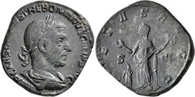 Trebonianus Gallus, 251-253. Sestertius (Orichalcum, 28 mm, 14.15 g, 1 h), Rome. IMP CAES C VIBIVS TREBONIANVS GALLVS AVG Laureate, draped and cuirass...