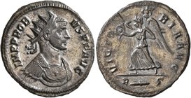 Probus, 276-282. Antoninianus (Silvered bronze, 22 mm, 4.07 g, 6 h), Rome, 281. IMP PROBVS P F AVG Radiate and cuirassed bust of Probus to right. Rev....