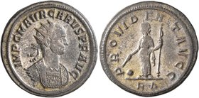 Carus, 282-283. Antoninianus (Silvered bronze, 22 mm, 4.00 g, 7 h), Rome. IMP C M AVR CARVS P F AVG Radiate and cuirassed bust of Carus to right. Rev....