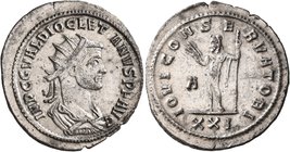 Diocletian, 284-305. Antoninianus (Silvered bronze, 24 mm, 3.26 g, 7 h), Siscia, 287. IMP C C VAL DIOCLETIANVS P F AVG Radiate, draped and cuirassed b...