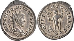 Diocletian, 284-305. Antoninianus (Silvered bronze, 22-24 mm, 3.72 g, 11 h), Lugdunum, 287-289. IMP C DIOCLETIANVS P F AVG Radiate, draped and cuirass...