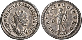 Maximianus, first reign, 286-305. Antoninianus (Silvered bronze, 23 mm, 4.48 g, 6 h), Lugdunum, 287-289. IMP C VAL MAXIMIANVS AVG Radiate, draped and ...