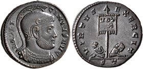 Licinius I, 308-324. Follis (Bronze, 18 mm, 3.29 g, 1 h), Ticinum, 319-320. IMP LI-CINIVS AVG Helmeted and cuirassed bust of Licinius I to right. Rev....