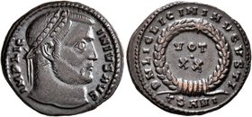 Licinius I, 308-324. Follis (Bronze, 19 mm, 2.88 g, 6 h), Thessalonica, 320. IMP LIC-INIVS AVG Laureate head of Licinius I to right. Rev. D N LIC LICI...