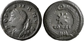 Commemorative Series, 330-354. Follis (Bronze, 13 mm, 1.14 g, 5 h), Constantinopolis, 330. POP ROMANVS Laureate and draped bust of Genius to left, wit...