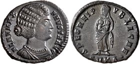 Fausta, Augusta, 324-326. Follis (Bronze, 19 mm, 3.13 g, 12 h), Cyzicus, 325-326. FLAV MAX FAVSTA AVG Draped bust of Fausta to right. Rev. SPES REI P-...