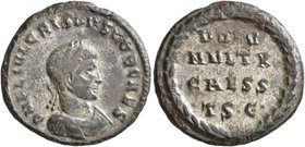 Crispus, Caesar, 316-326. Follis (Silvered bronze, 19 mm, 2.91 g, 12 h), Thessalonica, 318-319. D N FL IVL CRISPVS NOB CAES Laureate, draped and cuira...