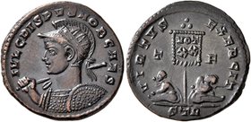 Crispus, Caesar, 316-326. Follis (Bronze, 19 mm, 3.11 g, 12 h), Treveri, 320-321. IVL CRISPVS NOB CAES Helmeted and cuirassed bust of Crispus to left,...