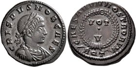 Crispus, Caesar, 316-326. Follis (Bronze, 19 mm, 3.61 g, 11 h), Aquileia, 320-321. CRISPVS NOB CAES Laureate, draped and cuirassed bust of Crispus to ...