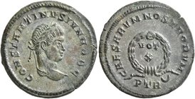 Constantine II, as Caesar, 316-337. Follis (Bronze, 20 mm, 3.59 g, 6 h), Treveri, 323-324. CONSTANTINVS IVN NOB C Laureate head of Constantine II to r...