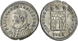 Constantius II, as Caesar, 324-337. Follis (Silvered bronze, 19 mm, 2.55 g, 6 h), Treveri, 327-328. FL IVL CONSTANTIVS NOB C Laureate, draped and cuir...