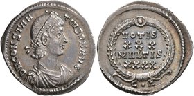 Constantius II, 337-361. Siliqua (Silver, 20 mm, 2.16 g, 12 h), Constantinopolis, March 351-November 355. D N CONSTAN-TIVS P F AVG Pearl-diademed, dra...