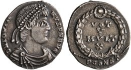 Jovian, 363-364. Siliqua (Silver, 16 mm, 2.14 g, 1 h), Arelate. D N IOVIA-NVS P F AVG Pearl-diademed, draped and cuirassed bust of Jovian to right. Re...