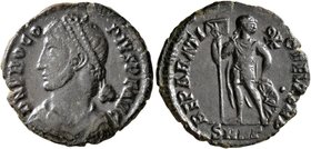Procopius, usurper, 365-366. Follis (Bronze, 20 mm, 3.01 g, 12 h), Nicomedia. D N PROCOPIVS P F AVG Pearl-diademed, draped and cuirassed bust of Proco...