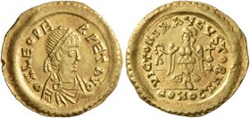 Leo I, 457-474. Tremissis (Gold, 15 mm, 1.40 g, 6 h), Constantinopolis, circa 462 or 466. D N LEO PERPET AVG Diademed, draped and cuirassed bust of Le...