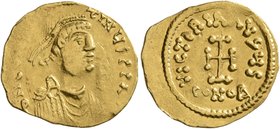 Constans II, 641-668. Tremissis (Gold, 16 mm, 1.44 g, 12 h), Constantinopolis. δ N CO[NSTAN]TINЧS P P A[V] Diademed, draped and cuirassed bust of Cons...