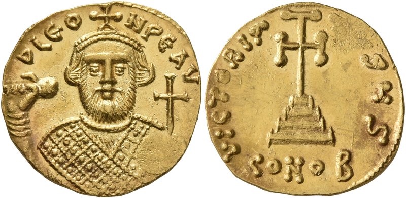 Leontius, 695-698. Solidus (Gold, 19 mm, 4.46 g, 6 h), Constantinopolis. D LЄON ...
