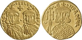 Constantine V Copronymus, with Leo IV, 741-775. Solidus (Gold, 20 mm, 4.41 g, 7 h), Constantinopolis, circa 757-775. COҺSTAҺTIҺOS S LЄOҺ O ҺЄOS Crowne...