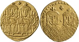 Leo IV the Khazar, with Constantine VI, 775-780. Solidus (Gold, 23 mm, 4.44 g, 6 h), Constantinopolis. LЄ[OҺVSSЄςςOҺCOҺSTAҺT]IOҺЄOS Crowned and draped...