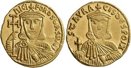 Nicephorus I, with Stauracius, 802-811. Solidus (Gold, 19 mm, 4.41 g, 6 h), Constantinopolis. nICIFOROS bASILЄ' Crowned and draped bust of Nicephorus ...