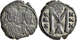 Nicephorus I, with Stauracius, 802-811. Follis (Bronze, 23 mm, 5.75 g, 6 h), Constantinopolis. Facing busts of Nicephorus I, with short beard, wearing...