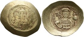 Michael VII Ducas, 1071-1078. Histamenon (Electrum, 30 mm, 4.40 g, 5 h), Constantinopolis. Bust of Christ Pantokrator facing, wearing tunic and palliu...