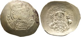 Michael VII Ducas, 1071-1078. Histamenon (Electrum, 29 mm, 4.58 g, 6 h), Constantinopolis. Bust of Christ Pantokrator facing, wearing tunic and palliu...
