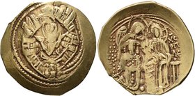 Michael VIII Palaeologus, 1261-1282. Hyperpyron (Electrum, 25 mm, 4.10 g, 7 h), Constantinopolis. Bust of Virgin Mary, orans, within city walls furnis...