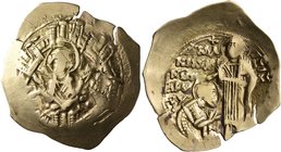 Andronicus II Palaeologus, 1282-1328. Hyperpyron (Electrum, 28 mm, 3.66 g, 6 h), Constantinopolis, 1282-1295. Bust of Virgin Mary, orans, within city ...