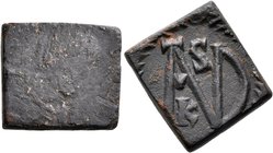 Byzantine Weights, Circa 6th-7th centuries. Weight of 1 Nomisma (Bronze, 13x15 mm, 4.01 g, 6 h), a square coin weight for a solidus made from a Half F...