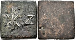 Byzantine Weights, Circa 5th-7th centuries. Weight of 2 Ounkia (?) (Orichalcum, 26x27 mm, 50.02 g), a square weight with plain edges. Chi-Rho and Z, b...