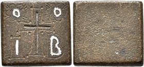 Byzantine Weights, Circa 5th-7th centuries. Weight of 12 Grammata or 1/2 Ounkia (Orichalcum, 18x20 mm, 12.39 g), a uniface square commercial weight wi...