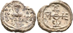 Theodoros, metropolitan bishop of Tarsos, 2nd half of 7th century. Seal (Lead, 23 mm, 12.28 g, 12 h). O / AΓ/IO/C - Π/AV/ΛO/C; below bust, TAPC/OV ('S...