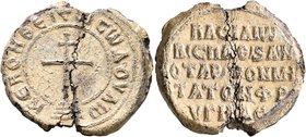 Basileios, imperial spatharios and protonotarios of the metaton of Phrygia, late 9th-early 10th century. Seal (Lead, 25 mm, 13.04 g, 12 h). +KЄ ROHΘЄI...