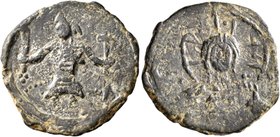 CRUSADERS. Edessa. Baldwin II, second reign, 1108-1118. Follis (Bronze, 21 mm, 3.50 g, 1 h). Count Baldwin II, dressed in chain-armour and conical hel...