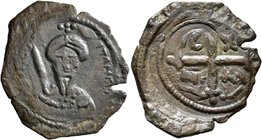 CRUSADERS. Antioch. Tancred. Follis (Bronze, 24 mm, 3.12 g, 6 h). ΚΕ ΒΟ TANKP Cuirassed bust of Tancred facing, wearing turban with cross and holding ...