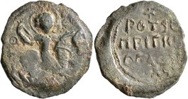 CRUSADERS. Antioch. Roger of Salerno, regent, 1112-1119. Follis (Bronze, 23 mm, 4.98 g, 1 h). O-A (in monogram form) [ΓEωP] St. George, nimbate, on ho...