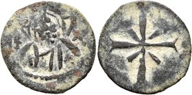 CRUSADERS. Uncertain. Circa 1100-1150. Follis (Bronze, 20 mm, 2.00 g). Nimbate bust of Christ facing; in fields IC - X. Rev. Cross with small cross at...