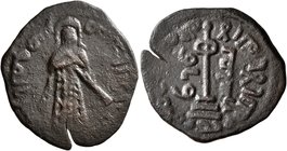 ISLAMIC, Umayyad Caliphate. temp. 'Abd al-Malik ibn Marwan, AH 65-86 / AD 685-705. Fals (Bronze, 22 mm, 2.84 g, 8 h), Qinnasrin, AH 74-80 / AD 693/4-6...