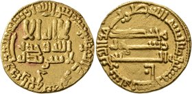ISLAMIC, 'Abbasid Caliphate. temp. Al-Mahdi, AH 158-169 / AD 775-785. Dinar (Gold, 19 mm, 4.19 g, 2 h), without mint name, AH 169 = AD 785. SICA III, ...