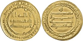ISLAMIC, 'Abbasid Caliphate. Al-Muqtadir, second reign, AH 296-317 / AD 908-929. Dinar (Gold, 25 mm, 4.00 g, 11 h), citing the caliph al-Muqtadir, Mis...