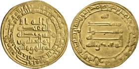 ISLAMIC, 'Abbasid Caliphate. Al-Muqtadir, second reign, AH 296-317 / AD 908-929. Dinar (Gold, 24 mm, 4.28 g, 7 h), citing the caliph al-Muqtadir and t...