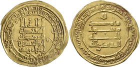 ISLAMIC, 'Abbasid Caliphate. Al-Muqtadir, second reign, AH 296-317 / AD 908-929. Dinar (Gold, 26 mm, 3.61 g, 5 h), citing the caliph al-Muqtadir and t...
