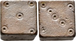 ISLAMIC, Islamic Weights. Circa 10-13th centuries. Weight of 20 Dirhams (Bronze, 18x18x19 mm, 57.44 g), a cubic Seljuk or Beylik coin weight with all ...
