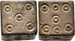 ISLAMIC, Islamic Weights. Circa 10-13th centuries. Weight of 10 Dirhams (Bronze, 14x15x15 mm, 28.45 g), a cubic Seljuk or Beylik coin weight with all ...