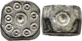 ISLAMIC, Islamic Weights. Circa 10-13th centuries. Weight of 10 Mithqāls (Bronze, 20x20x13 mm, 41.81 g), a Seljuk or Beylik coin weight in the form of...