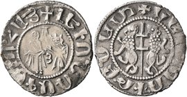 ARMENIA, Cilician Armenia. Royal. Levon I, 1198-1219. Tram (Silver, 22 mm, 2.91 g, 1 h), coronation issue, Sis. The Virgin, nimbate and orans, standin...