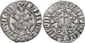 ARMENIA, Cilician Armenia. Royal. Levon I, 1198-1219. Tram (Silver, 22 mm, 2.89 g, 6 h). Levon seated facing on throne decorated with lions, holding c...