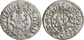 ARMENIA, Cilician Armenia. Royal. Levon I, 1198-1219. Tram (Silver, 22 mm, 3.00 g, 7 h). Levon seated facing on throne decorated with lions, holding c...