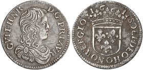 FRANCE, Provincial. Orange. Guillaume III d'Orange-Nassau (Guillaume III, Roi d'Angleterre, d'Écosse et d'Irlande), 1650-1702. Douzième d’Écu (Silver,...